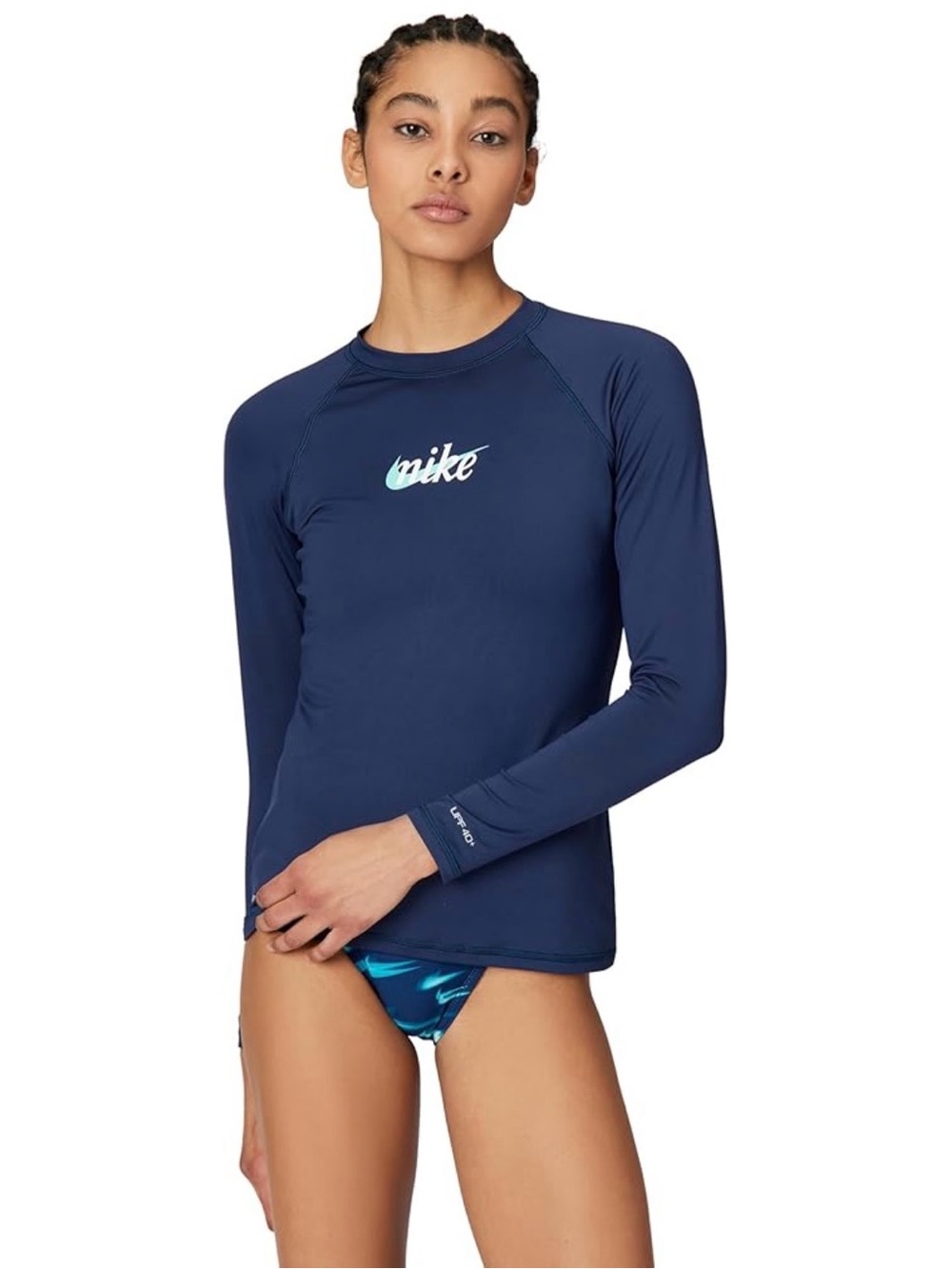 Nike Hydroguard Dri-FIT UV Long Sleeve Swim Rash Guard Womens M Navy New